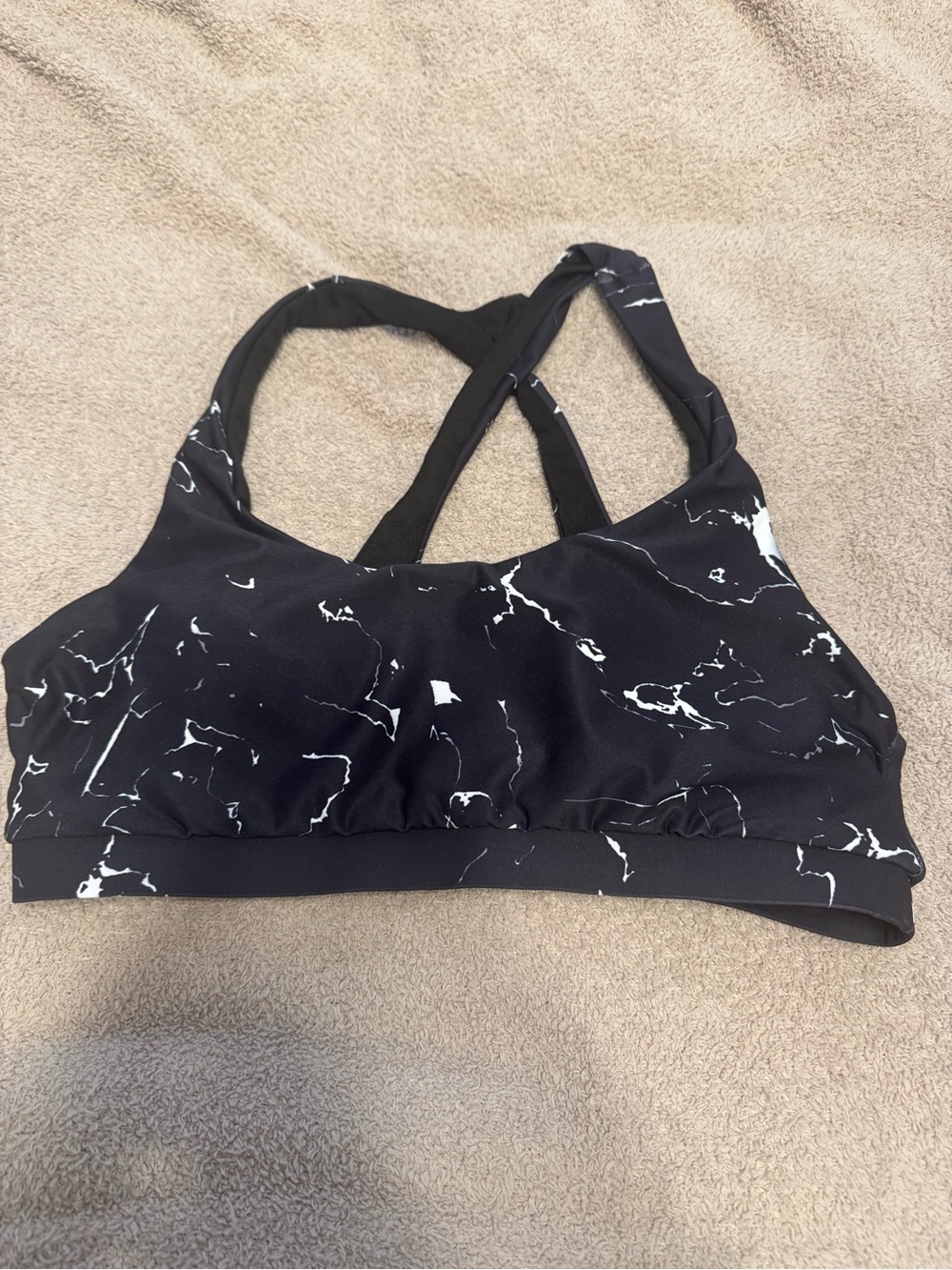 Black Marble-Print Crossback Sports Bralette - Women Intimates & Sleepwear